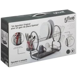 3S. x Home Égouttoir métal 2 niveaux avec plateau gris