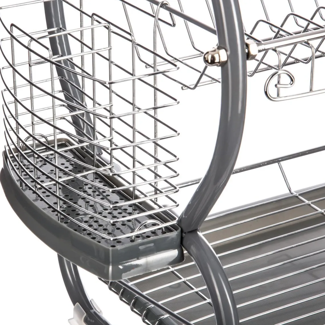 3S. x Home Égouttoir métal 2 niveaux avec plateau gris