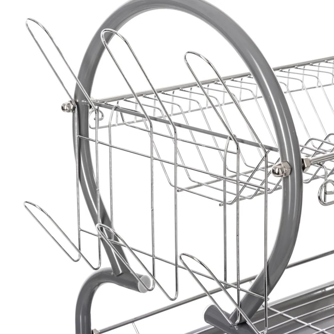 3S. x Home Égouttoir métal 2 niveaux avec plateau gris