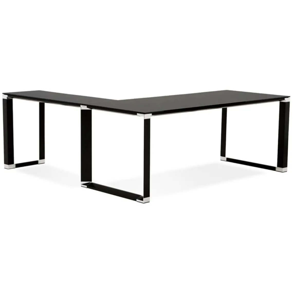 ALTEREGO Grand bureau de direction en angle 'XLINE' en verre noir Hot