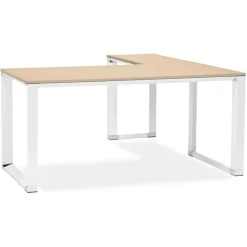 ALTEREGO Grand bureau de direction en angle 'XLINE' en bois finition naturelle et structure blanche Clearance