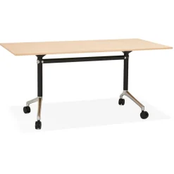 ALTEREGO Grand bureau pliable 'FLEXO' sur roulettes en bois finition naturelle New