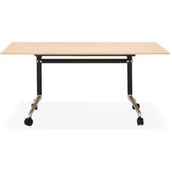 ALTEREGO Grand bureau pliable 'FLEXO' sur roulettes en bois finition naturelle New