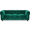 3S. x Home Grand Canapé Chesterfield 3 places Velours Vert ANGOL Clearance