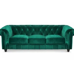 3S. x Home Grand Canapé Chesterfield 3 places Velours Vert ANGOL Clearance