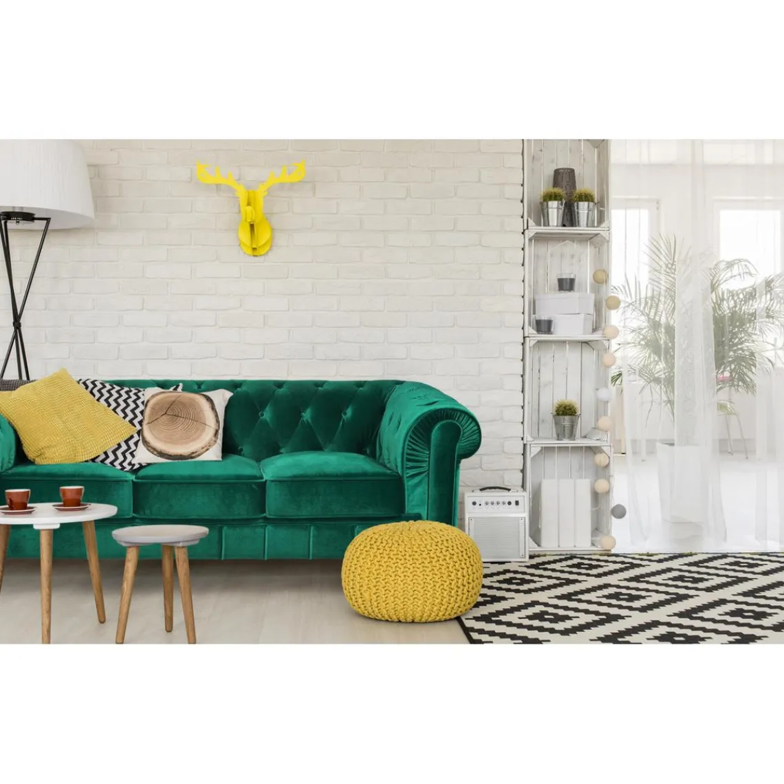 3S. x Home Grand Canapé Chesterfield 3 places Velours Vert ANGOL Clearance