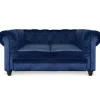 3S. x Home Grand Canapé Chesterfield 3 places Velours Bleu ANGOL Best