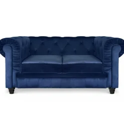 3S. x Home Grand Canapé Chesterfield 3 places Velours Bleu ANGOL Best