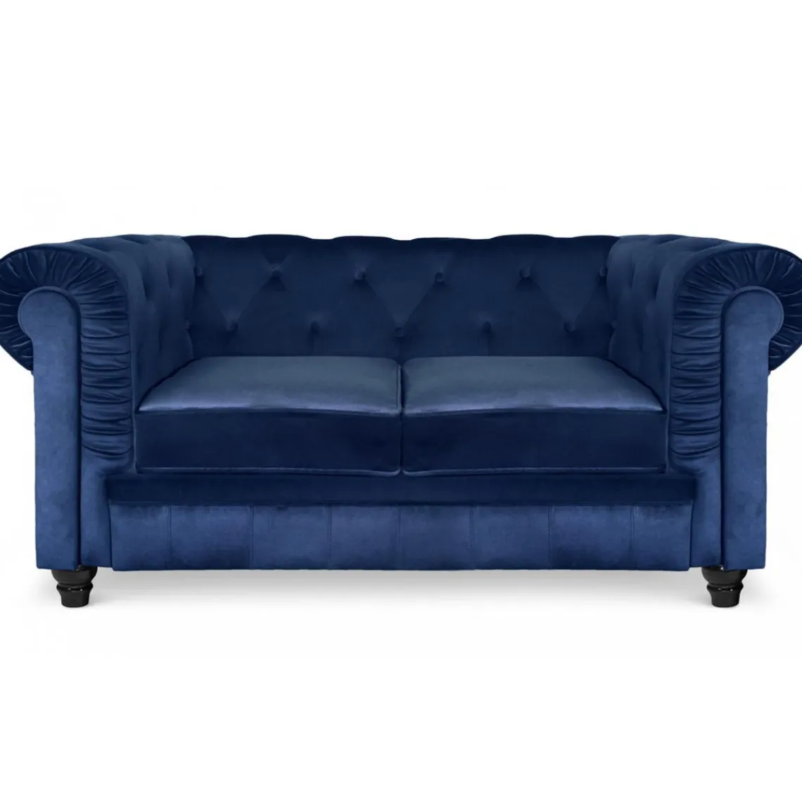 3S. x Home Grand Canapé Chesterfield 3 places Velours Bleu ANGOL Best