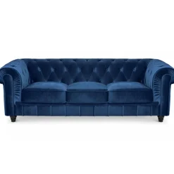 3S. x Home Grand Canapé Chesterfield 3 places Velours Bleu Online