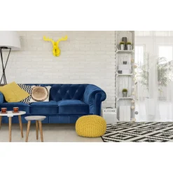 3S. x Home Grand Canapé Chesterfield 3 places Velours Bleu Online