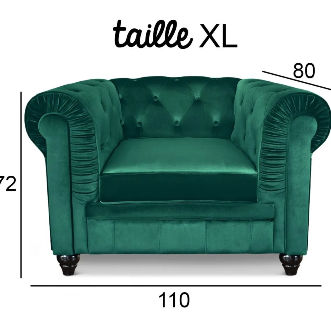 3S. x Home Grand fauteuil Velours ANGOL Vert Discount