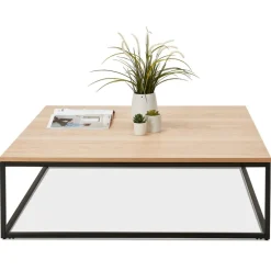 ALTEREGO Grande table basse style industriel 'TRIBECA' en bois finition naturelle et métal noir Sale