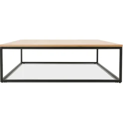ALTEREGO Grande table basse style industriel 'TRIBECA' en bois finition naturelle et métal noir Sale