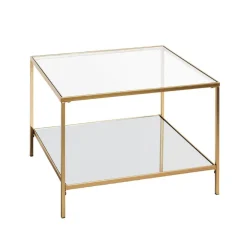 3S. x Home Grande table d'appoint carrée acier laqué d’or et plateaux miroir et verre trempé Hot