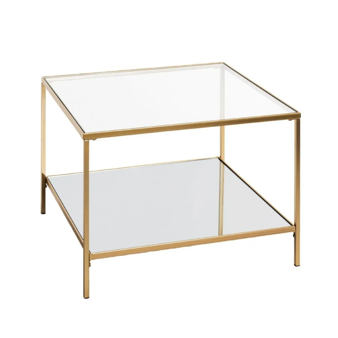 3S. x Home Grande table d'appoint carrée acier laqué d’or et plateaux miroir et verre trempé Hot