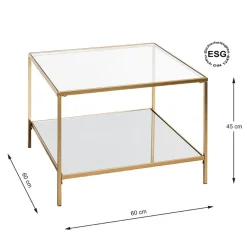 3S. x Home Grande table d'appoint carrée acier laqué d’or et plateaux miroir et verre trempé Hot