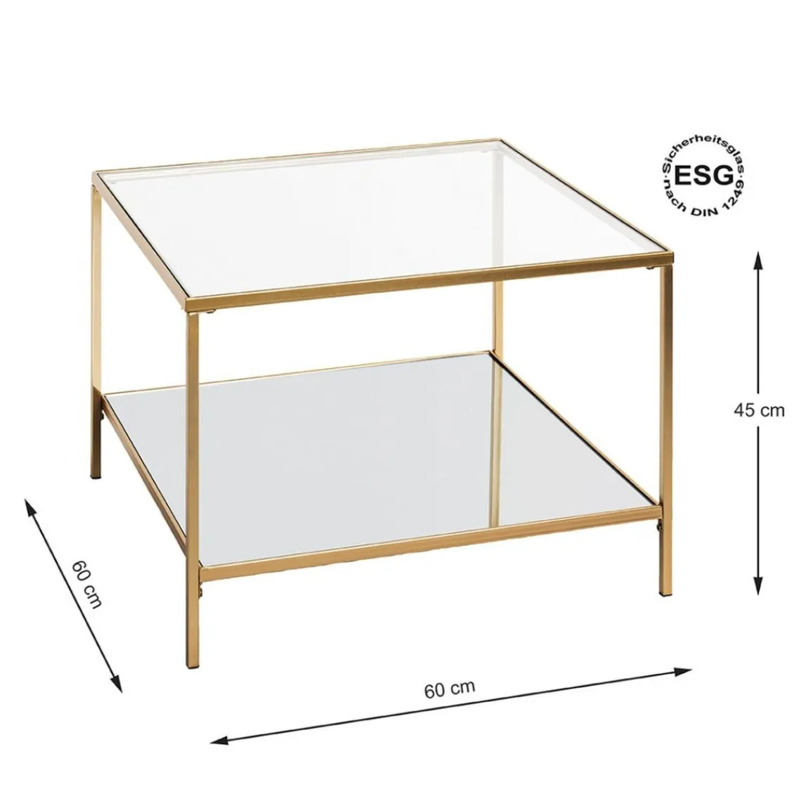 3S. x Home Grande table d'appoint carrée acier laqué d’or et plateaux miroir et verre trempé Hot