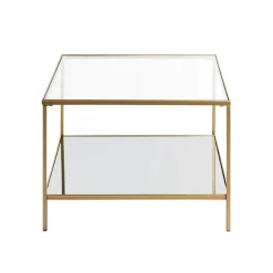 3S. x Home Grande table d'appoint carrée acier laqué d’or et plateaux miroir et verre trempé Hot