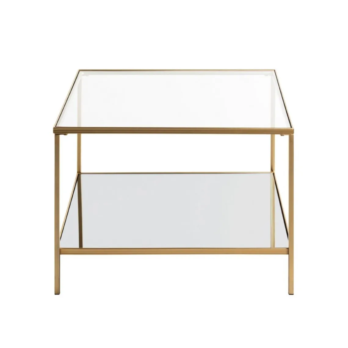 3S. x Home Grande table d'appoint carrée acier laqué d’or et plateaux miroir et verre trempé Hot