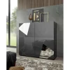 3S. x Home Highboard 2 portes gris laqué avec sérigraphie et miroir Best