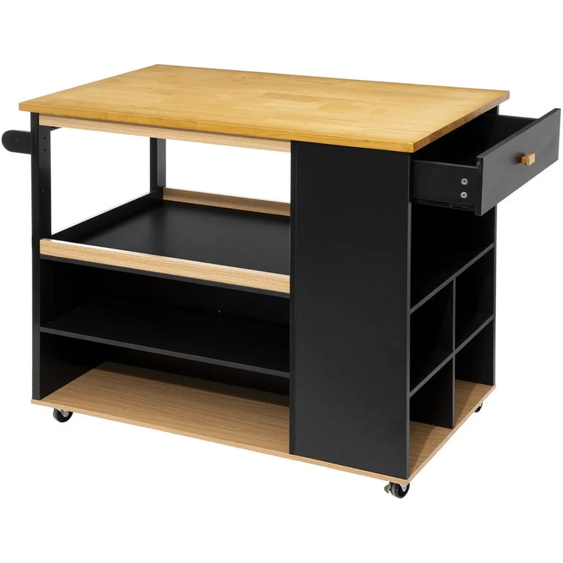 3S. x Home Ilot de cuisine à roulettes bois noir Online