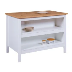 3S. x Home Ilot de cuisine JULINA blanc / Chêne Artisan Online