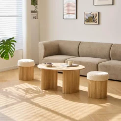 3S. x Home La set ARVIKA combinant une table basse et 2 poufs style scandinave New