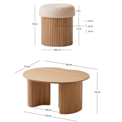 3S. x Home La set ARVIKA combinant une table basse et 2 poufs style scandinave New