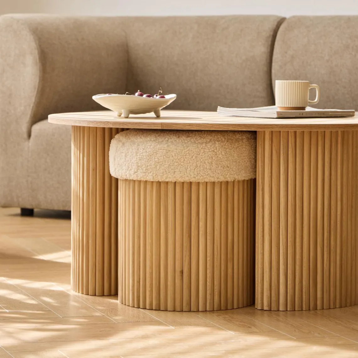 3S. x Home La set ARVIKA combinant une table basse et 2 poufs style scandinave New