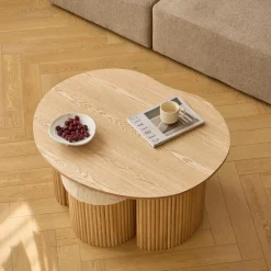 3S. x Home La set ARVIKA combinant une table basse et 2 poufs style scandinave New