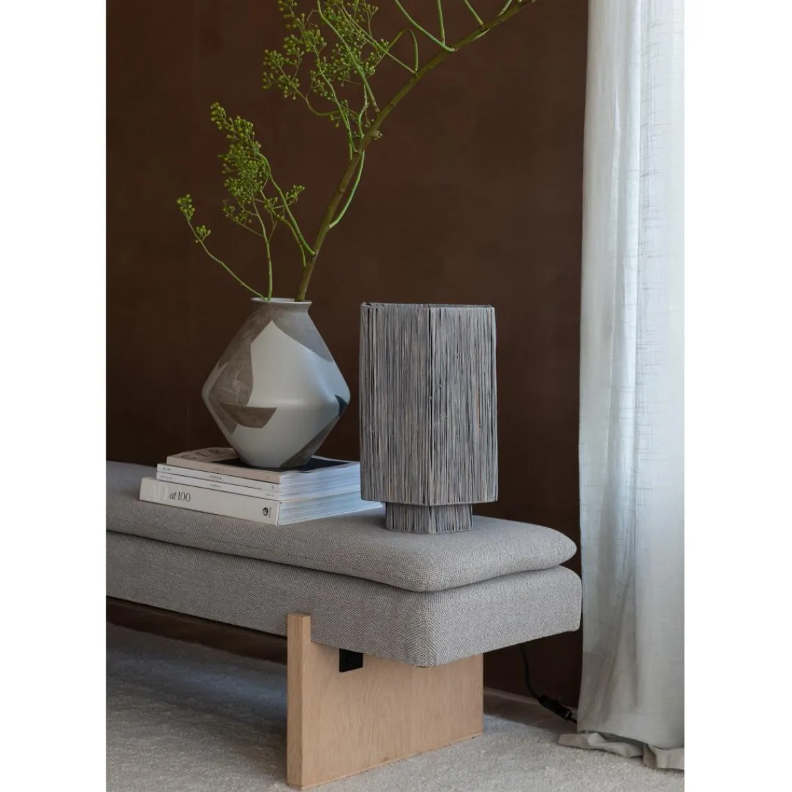 Good & Mojo Lampe de table raphia Panama ronde octogonale gris