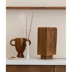 Good & Mojo Lampe de table raphia Panama ronde octogonale marron New