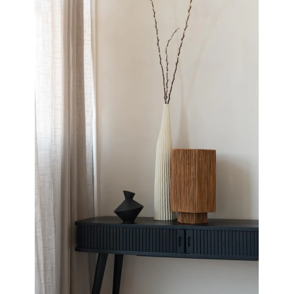 Good & Mojo Lampe de table raphia Panama ronde octogonale marron New