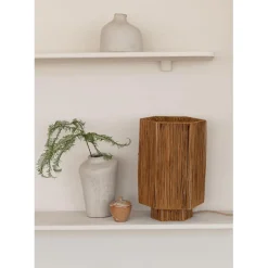 Good & Mojo Lampe de table raphia Panama ronde octogonale marron New