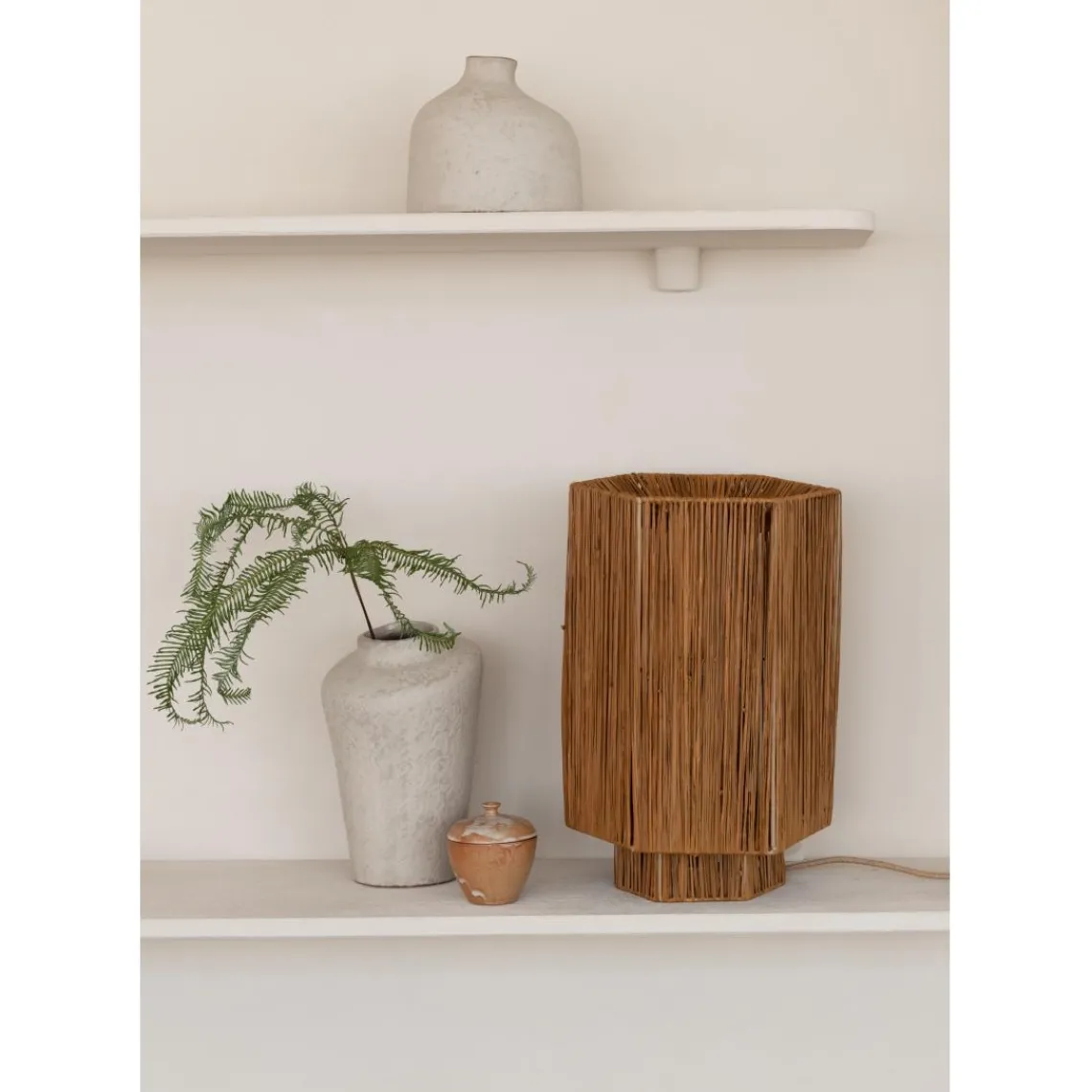 Good & Mojo Lampe de table raphia Panama ronde octogonale marron New