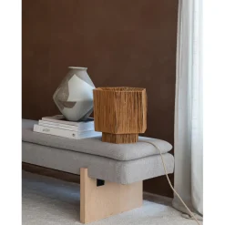 Good & Mojo Lampe de table raphia Panama ronde-octogonale marron Outlet