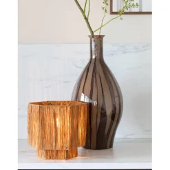 Good & Mojo Lampe de table raphia Panama ronde-octogonale marron Outlet