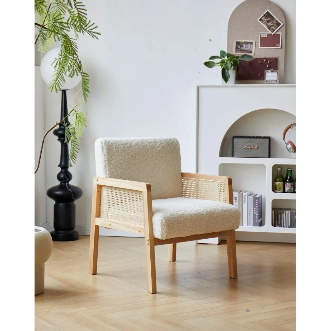 3S. x Home Le fauteuil de salon BORGO avec design scandinave Blanc New