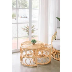 3S. x Home Le set de tables basses SALAWATI design épuré et sa structure en rotin Sale