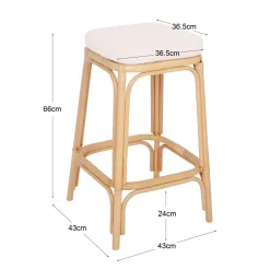 3S. x Home Le tabouret de bar OBIRA design scandinave élégant assise en rotin avec cousin amovible