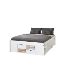 3S. x Home Lit à Rangements en Pin Massif Blanc Hot