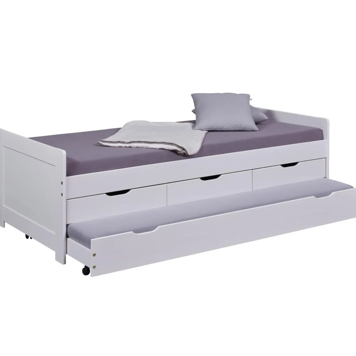 3S. x Home Lit à tiroirs 90x200 cm pin massif blanc Best