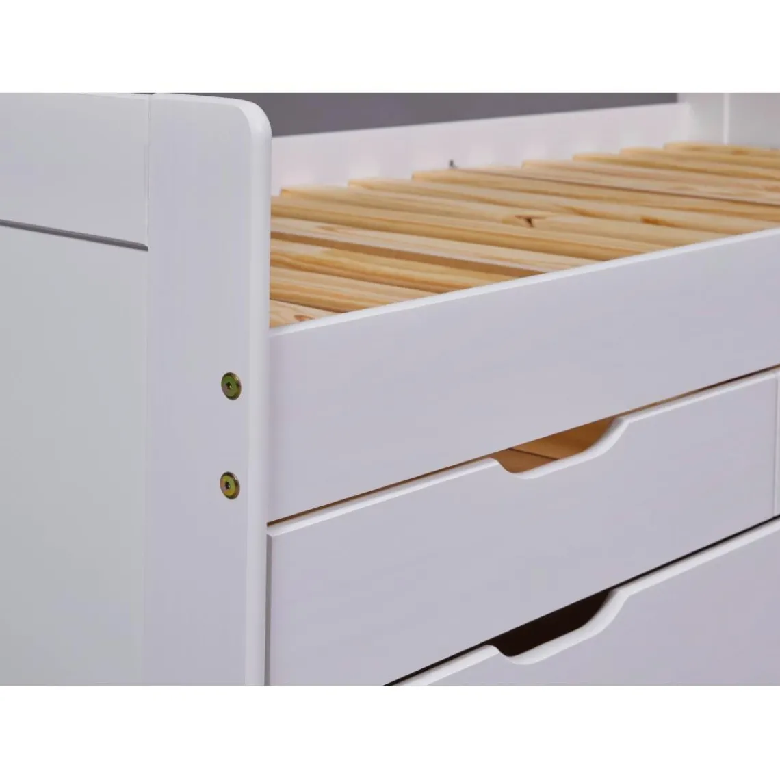 3S. x Home Lit à tiroirs 90x200 cm pin massif blanc Best