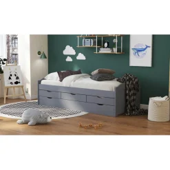 3S. x Home Lit à Tiroirs 90x200cm Gris LENA Outlet