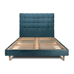 Wtb Lit avec tête de lit capitonnee bouclette et sommier kit Bleu Discount