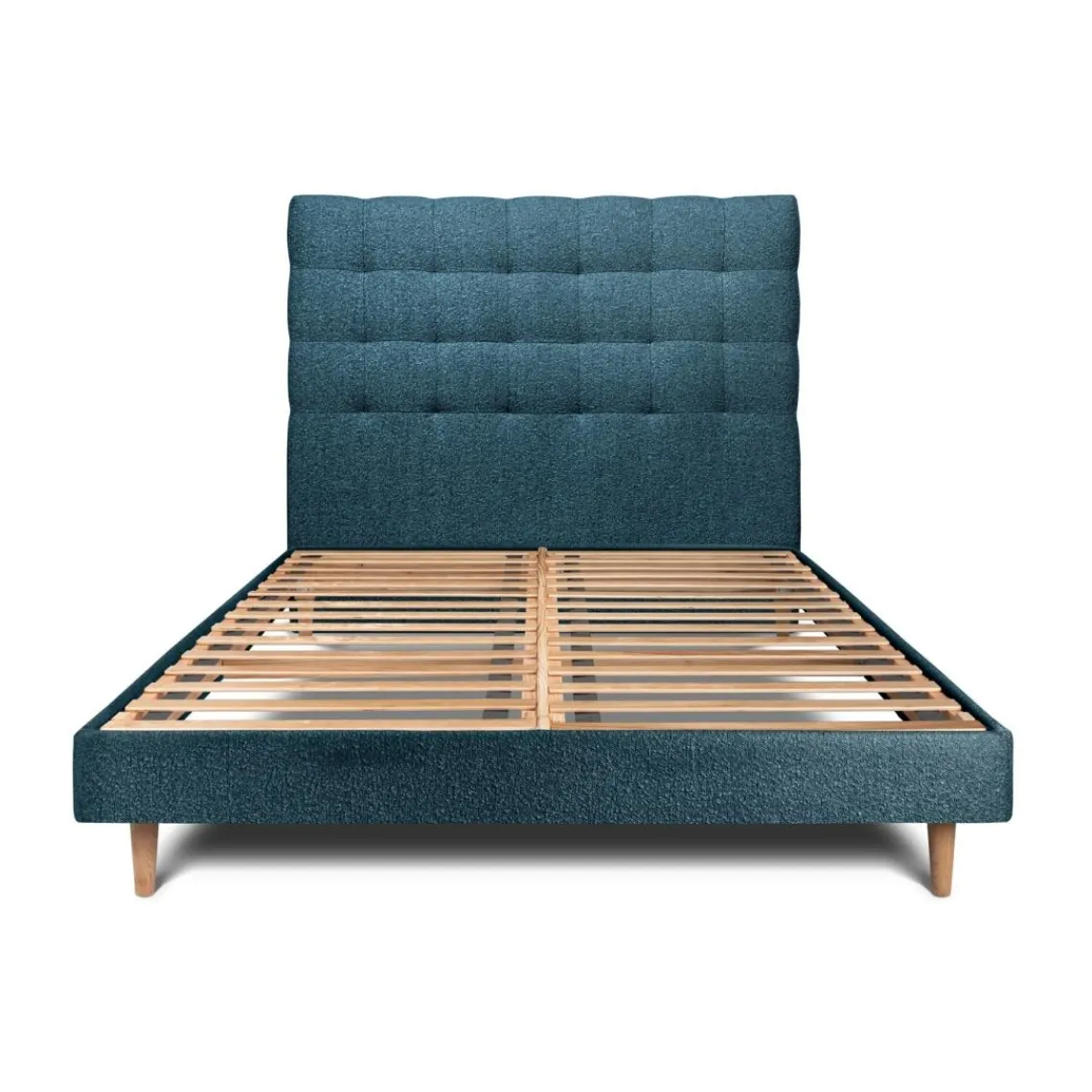 Wtb Lit avec tête de lit capitonnee bouclette et sommier kit Bleu Discount