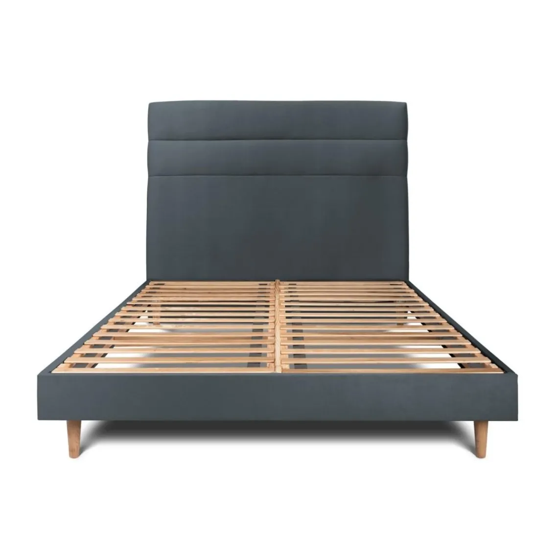 Wtb Lit avec tête de lit lignes velours et sommier kit gris anthracite