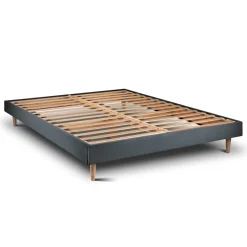 Wtb Lit avec tête de lit lignes velours et sommier kit gris anthracite