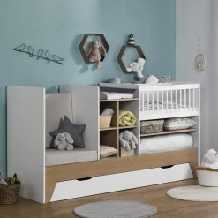 3S. x Home Lit bébé évolutif combiné Blanc & bois ECRIN Outlet
